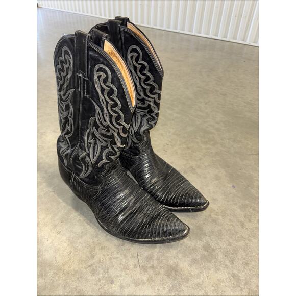 Justin Boots Black Size 11D Mens Leather Western Lizard Skin Boots Excellent main image 5
